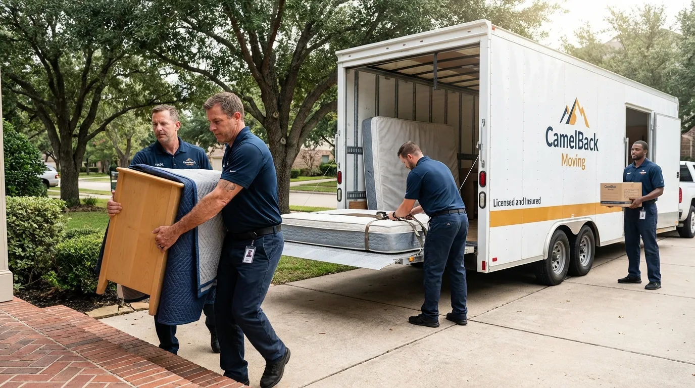 Crew loading residential truck for cross-state move from Brewerton, NY
